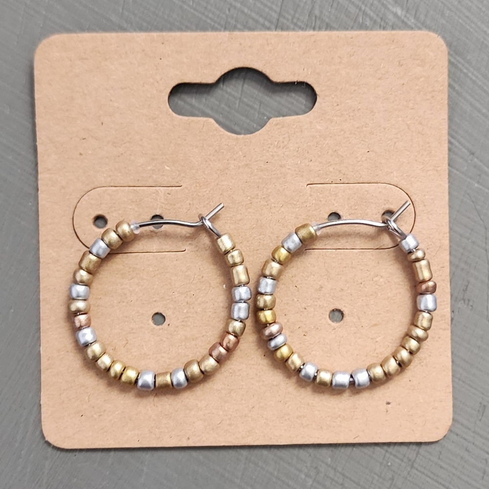 Silver and Gold Beaded Hoop Earrings
